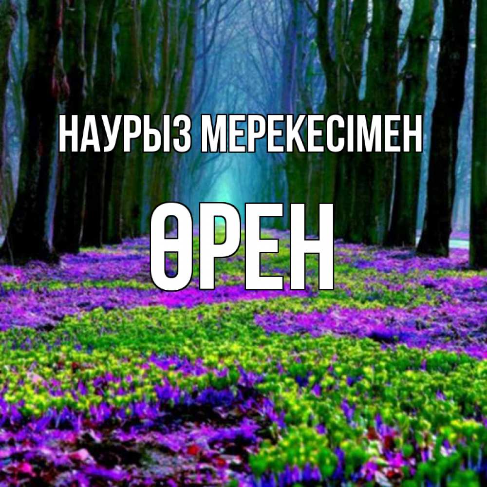 Күн сайын ашық хат с именем, ӨРЕН Наурыз мерекесімен фиолетовые цветы в лесу 1 Онлайн тегін жүктеп алу тілектері бар керемет карта 