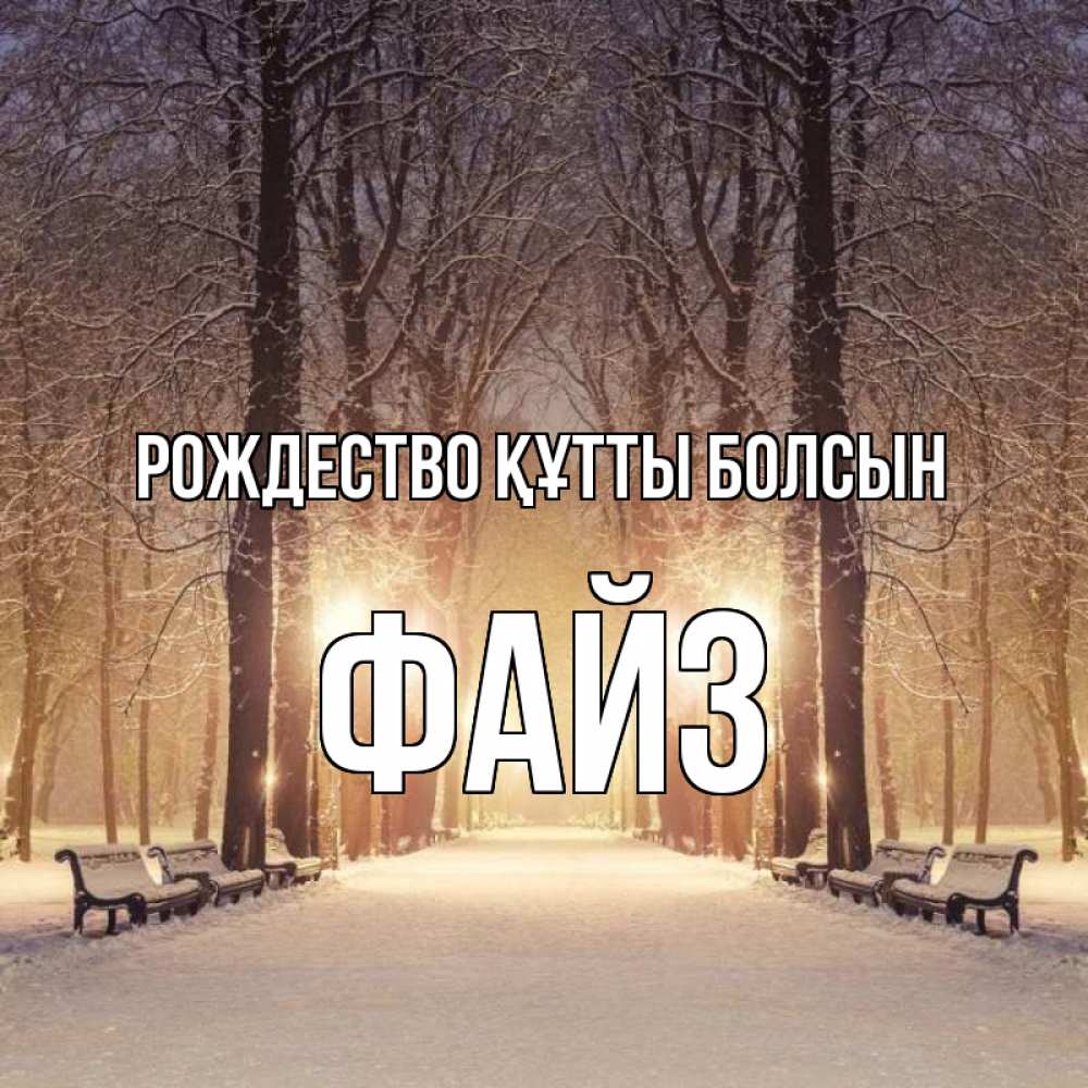 Күн сайын ашық хат с именем, ФАЙЗ Рождество құтты болсын зима, парк, фонарь, лес Онлайн тегін жүктеп алу тілектері бар керемет карта 