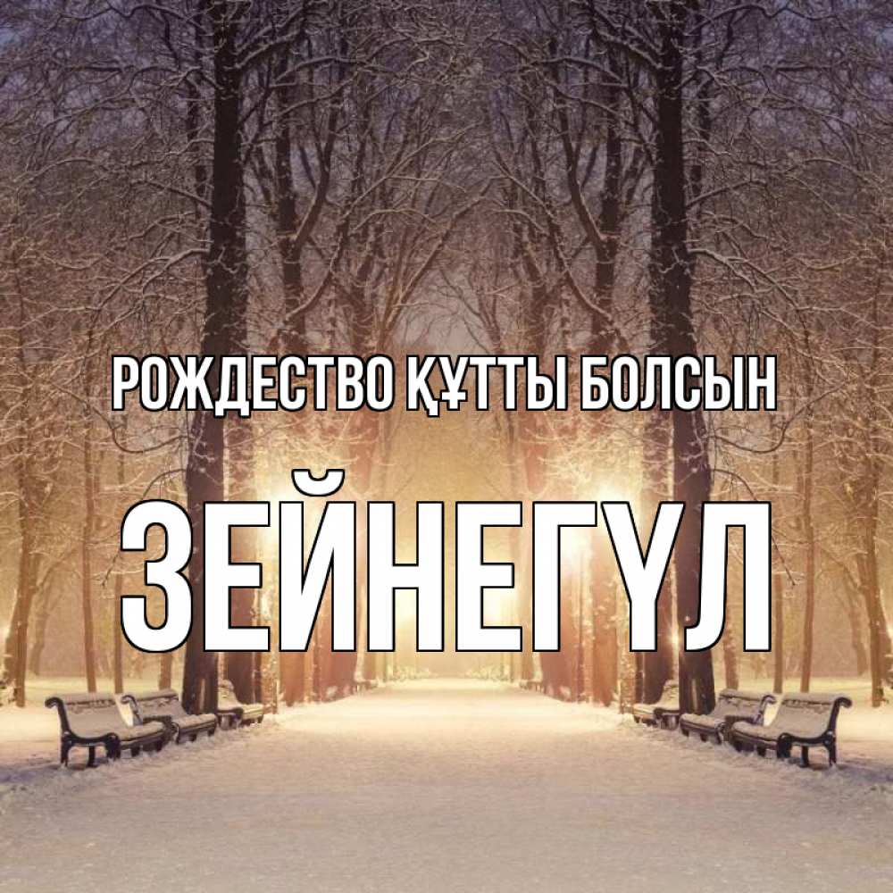 Күн сайын ашық хат с именем, ЗЕЙНЕГҮЛ Рождество құтты болсын зима, парк, фонарь, лес Онлайн тегін жүктеп алу тілектері бар керемет карта 