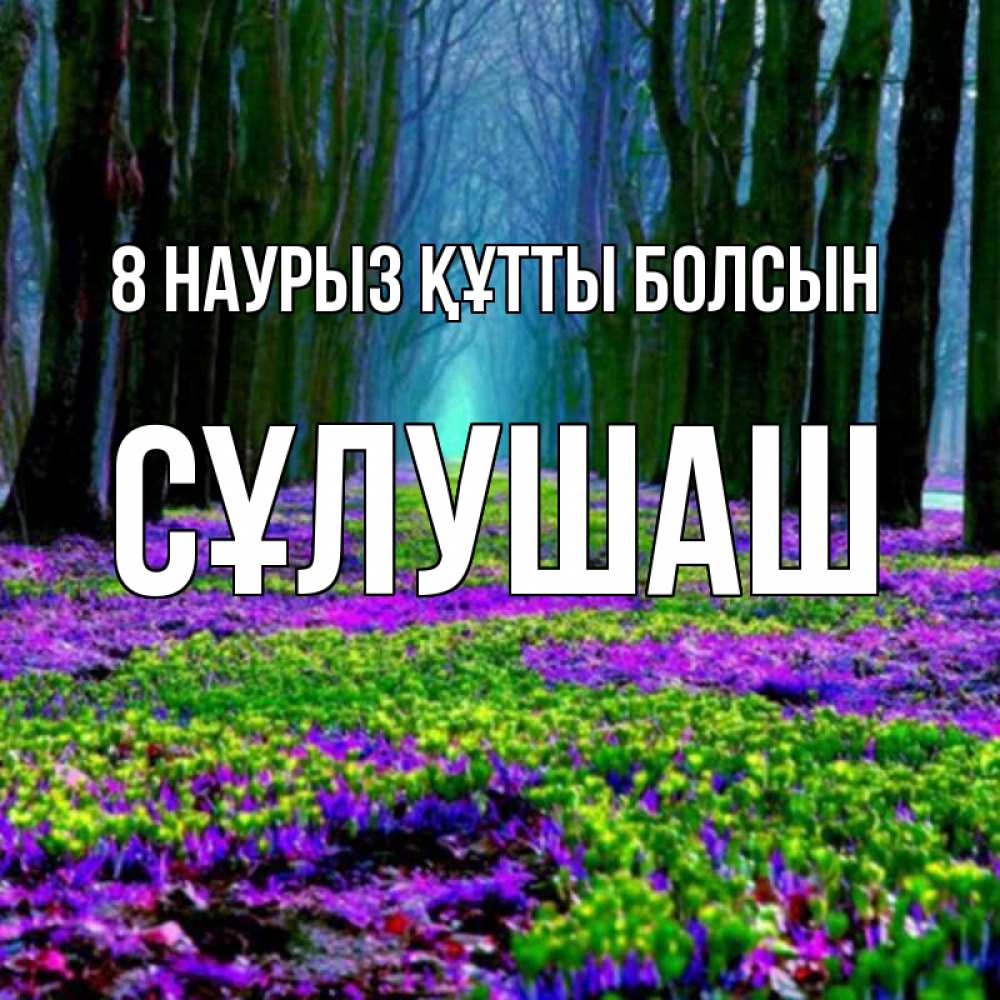 Күн сайын ашық хат с именем, СҰЛУШАШ 8 наурыз құтты болсын фиолетовые цветы в лесу 1 Онлайн тегін жүктеп алу тілектері бар керемет карта 