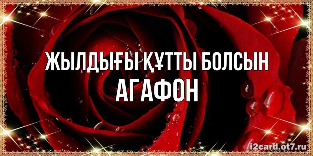 Күн сайын ашық хат с именем, Агафон Жылдығы құтты болсын цветок в росе на день рождения Онлайн тегін жүктеп алу тілектері бар керемет карта 