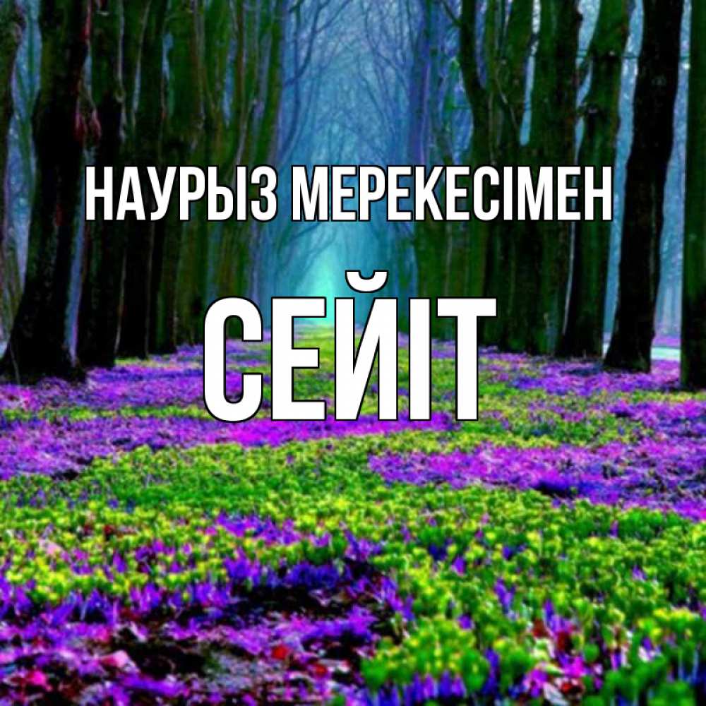 Күн сайын ашық хат с именем, СЕЙІТ Наурыз мерекесімен фиолетовые цветы в лесу 1 Онлайн тегін жүктеп алу тілектері бар керемет карта 