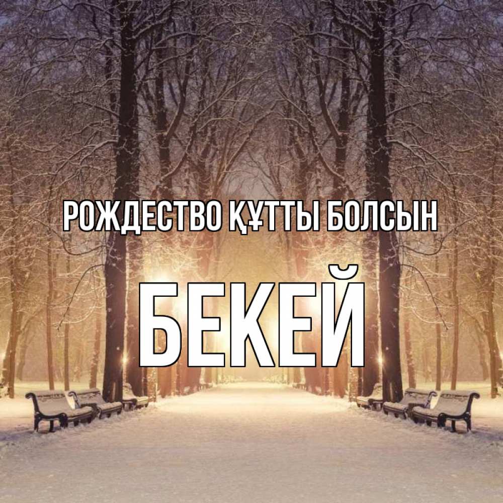 Күн сайын ашық хат с именем, Бекей Рождество құтты болсын зима, парк, фонарь, лес Онлайн тегін жүктеп алу тілектері бар керемет карта 