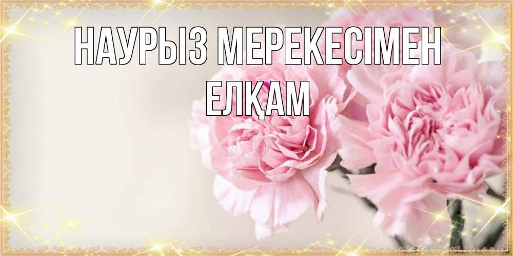 Күн сайын ашық хат с именем, Елқам Наурыз мерекесімен открытка с розовыми цветами в рамочке с подписью праздник весны наурыз Онлайн тегін жүктеп алу тілектері бар керемет карта 