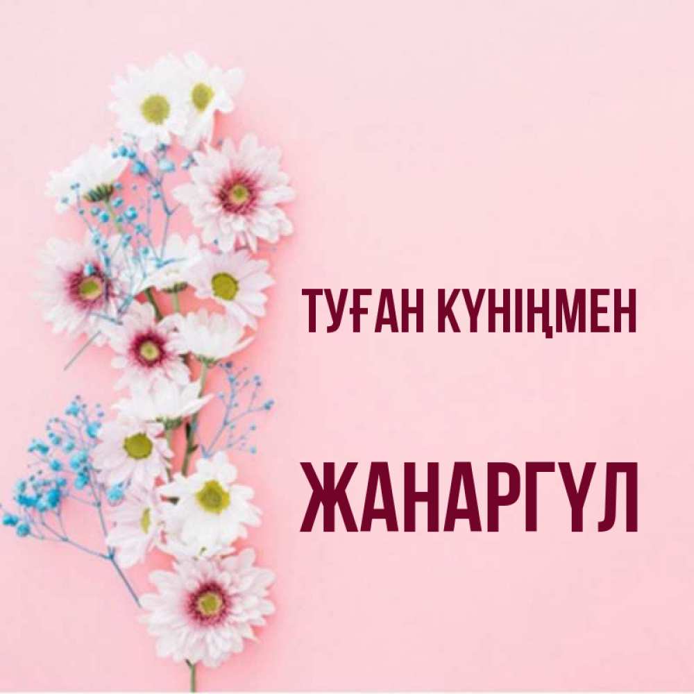 Күн сайын ашық хат с именем, ЖАНАРГҮЛ Туған күніңмен Родная моя с днем рождения тебя картинка с цветами белыми и голубыми Онлайн тегін жүктеп алу тілектері бар керемет карта 