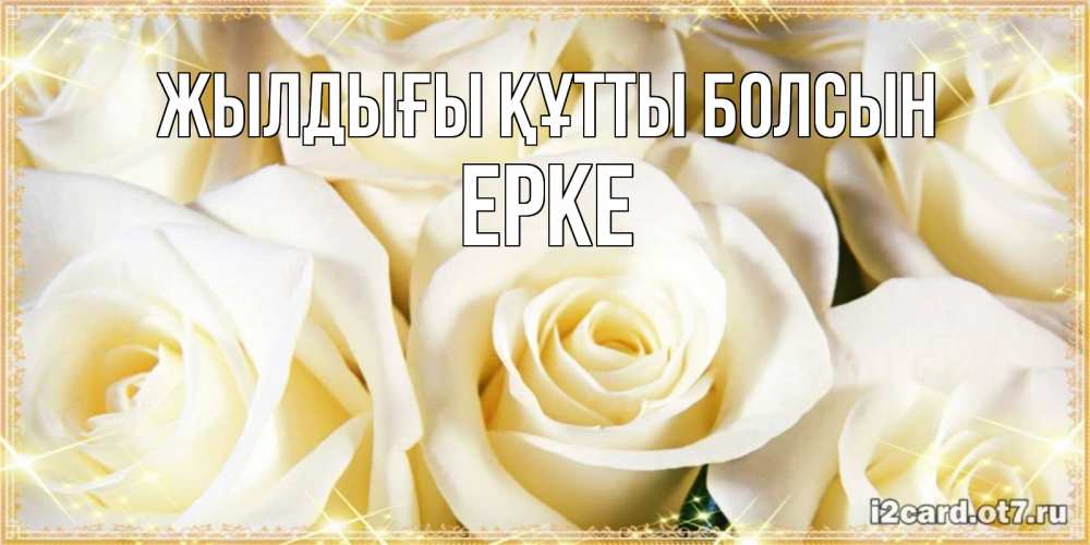 Күн сайын ашық хат с именем, ЕРКЕ Жылдығы құтты болсын розочки белого цвета на открытке Онлайн тегін жүктеп алу тілектері бар керемет карта 
