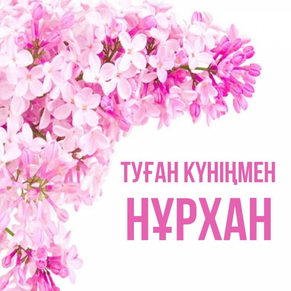 Күн сайын ашық хат с именем, НҰРХАН Туған күніңмен Сирень на белом фоне Онлайн тегін жүктеп алу тілектері бар керемет карта 