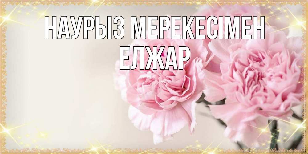 Күн сайын ашық хат с именем, Елжар Наурыз мерекесімен открытка с розовыми цветами в рамочке с подписью праздник весны наурыз Онлайн тегін жүктеп алу тілектері бар керемет карта 