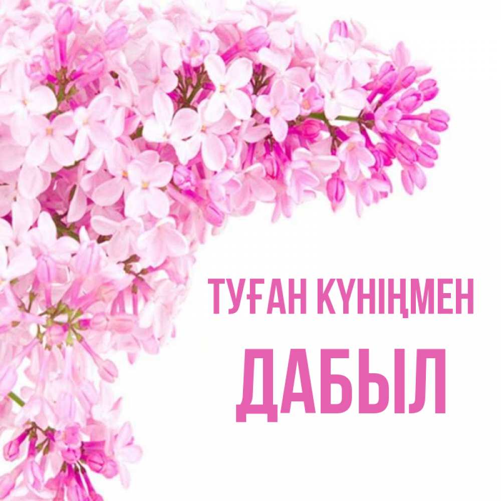 Күн сайын ашық хат с именем, Дабыл Туған күніңмен Сирень на белом фоне Онлайн тегін жүктеп алу тілектері бар керемет карта 