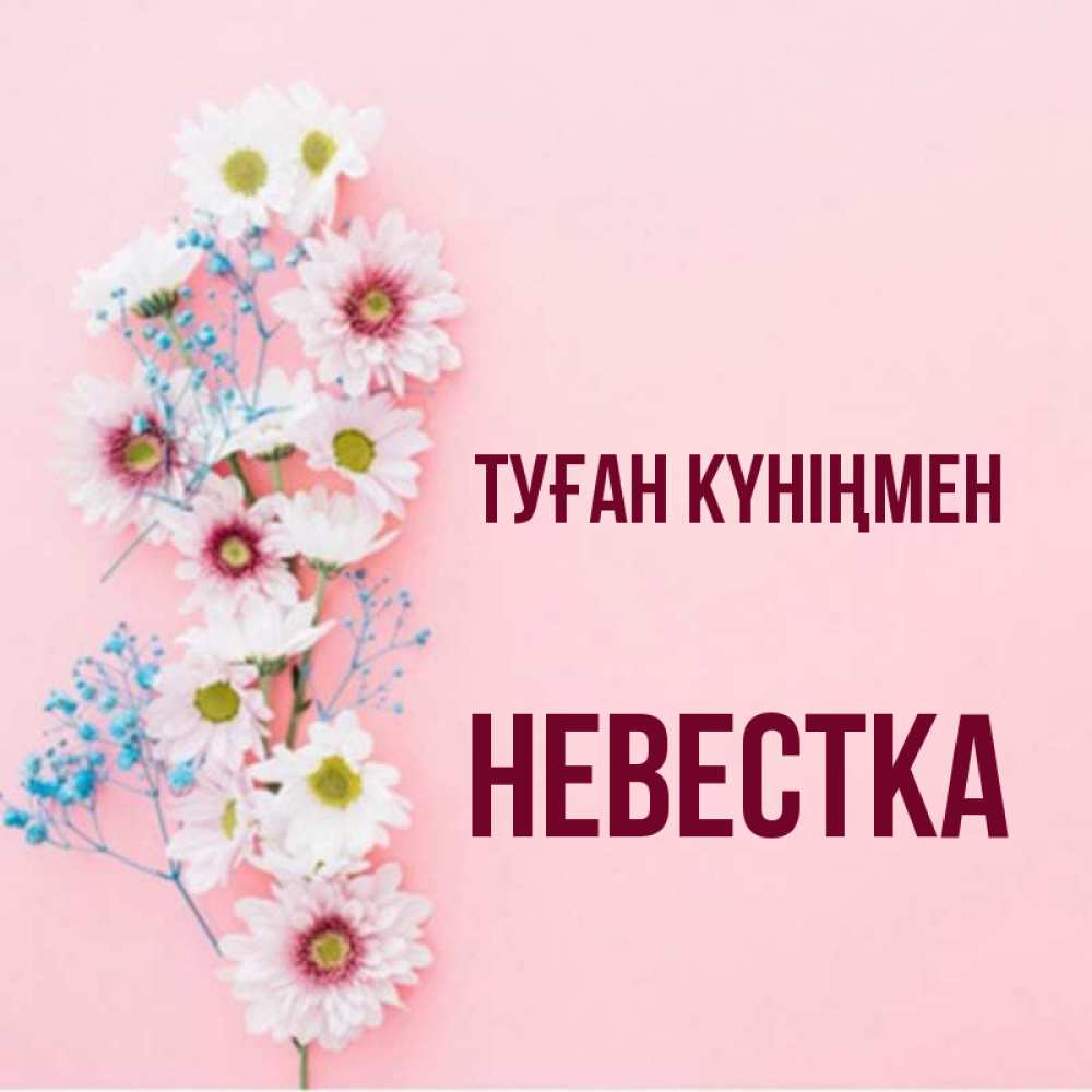 Күн сайын ашық хат с именем, Невестка Туған күніңмен Родная моя с днем рождения тебя картинка с цветами белыми и голубыми Онлайн тегін жүктеп алу тілектері бар керемет карта 