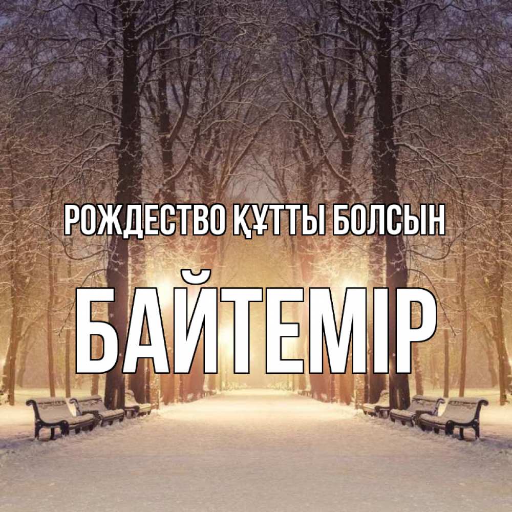 Күн сайын ашық хат с именем, Байтемір Рождество құтты болсын зима, парк, фонарь, лес Онлайн тегін жүктеп алу тілектері бар керемет карта 
