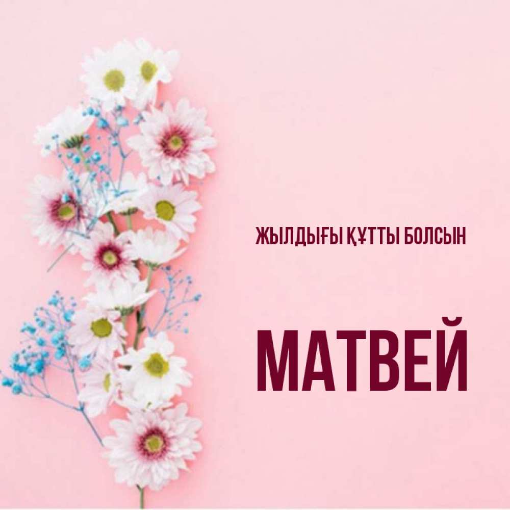 Күн сайын ашық хат с именем, Матвей Жылдығы құтты болсын Родная моя с днем рождения тебя картинка с цветами белыми и голубыми Онлайн тегін жүктеп алу тілектері бар керемет карта 