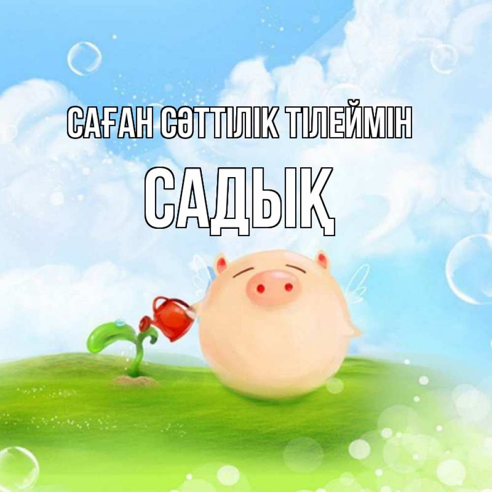 Күн сайын ашық хат с именем, САДЫҚ Саған сәттілік тілеймін поросенок поливает цветок. летнее настроение Онлайн тегін жүктеп алу тілектері бар керемет карта 