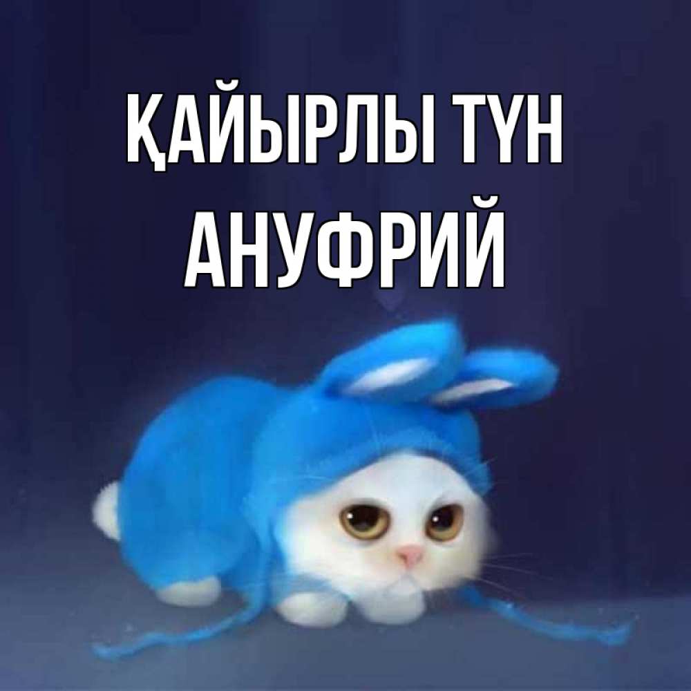 Күн сайын ашық хат с именем, Ануфрий Қайырлы түн кот в голубом костюме кролика с ушками Онлайн тегін жүктеп алу тілектері бар керемет карта 