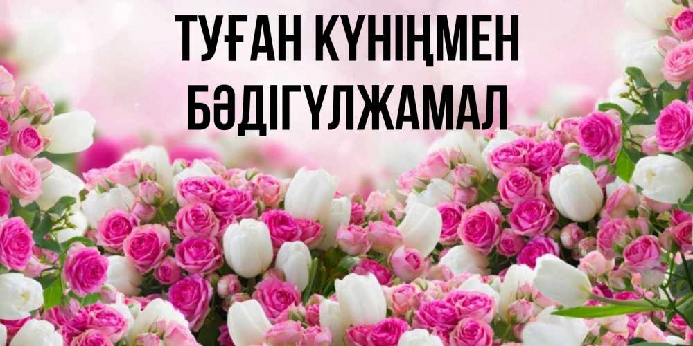 Күн сайын ашық хат с именем, БӘДІГҮЛЖАМАЛ Туған күніңмен открытка с разными розами Онлайн тегін жүктеп алу тілектері бар керемет карта 