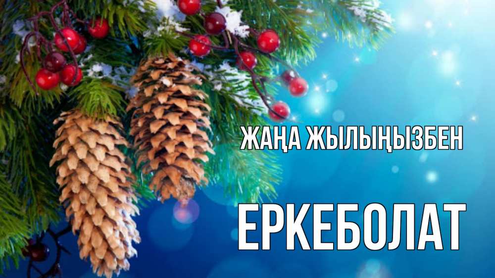 Күн сайын ашық хат с именем, Еркеболат Жаңа жылыңызбен Новый год, ель, шишки Онлайн тегін жүктеп алу тілектері бар керемет карта 
