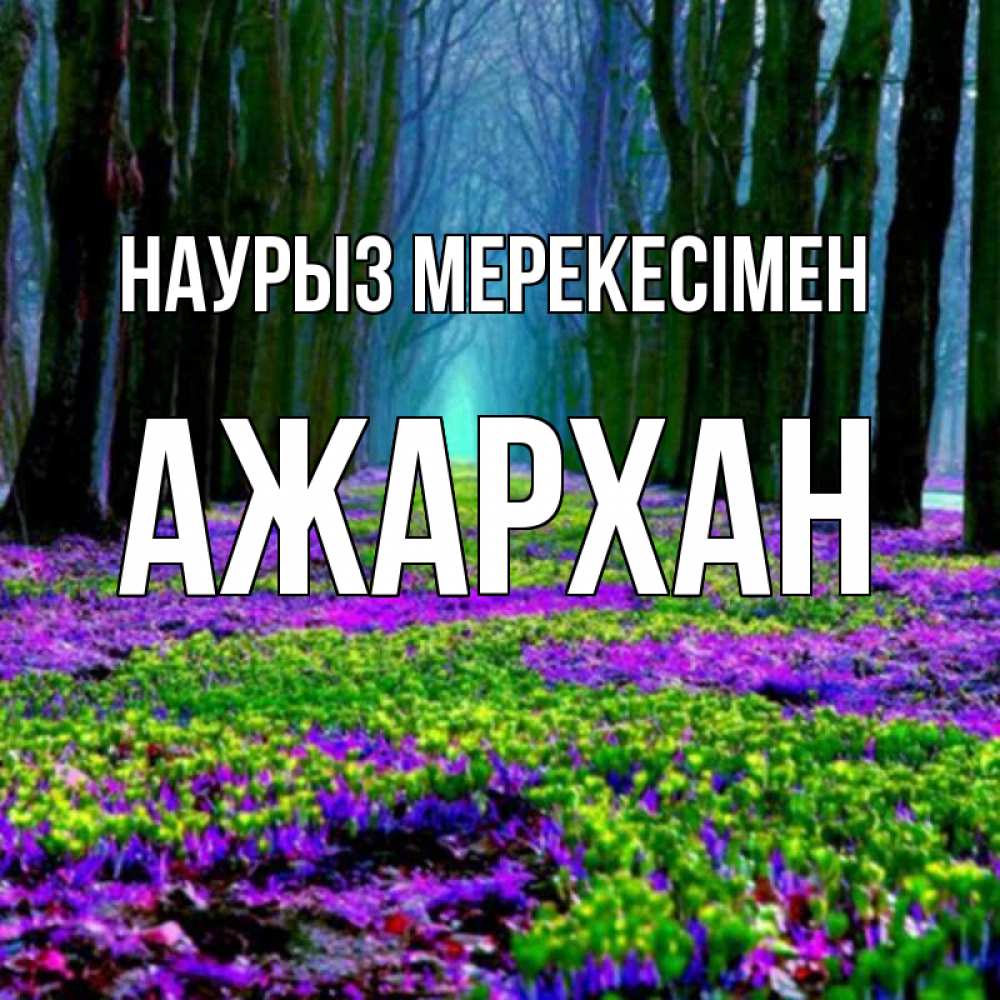 Күн сайын ашық хат с именем, АЖАРХАН Наурыз мерекесімен фиолетовые цветы в лесу 1 Онлайн тегін жүктеп алу тілектері бар керемет карта 