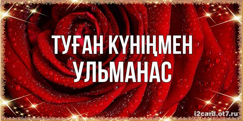 Күн сайын ашық хат с именем, Ульманас Туған күніңмен роса на розе блестящая в лучах солнца Онлайн тегін жүктеп алу тілектері бар керемет карта 