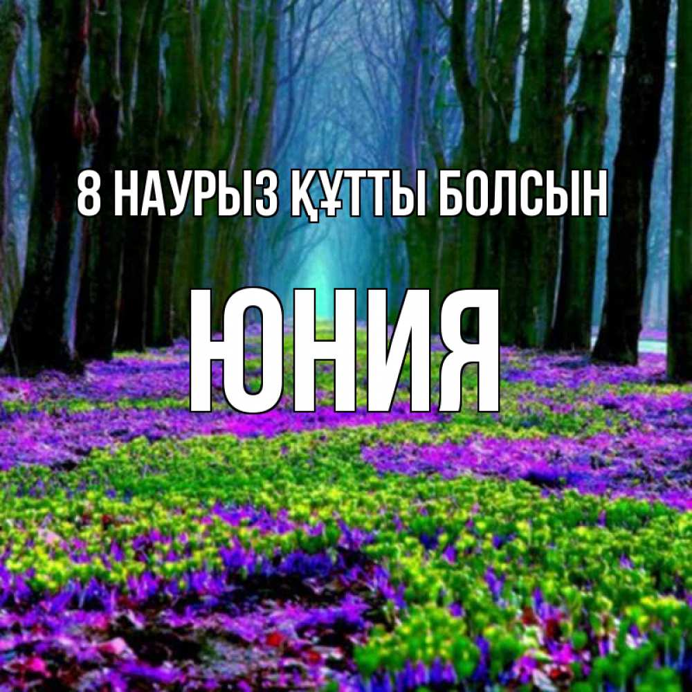 Күн сайын ашық хат с именем, Юния 8 наурыз құтты болсын фиолетовые цветы в лесу 1 Онлайн тегін жүктеп алу тілектері бар керемет карта 