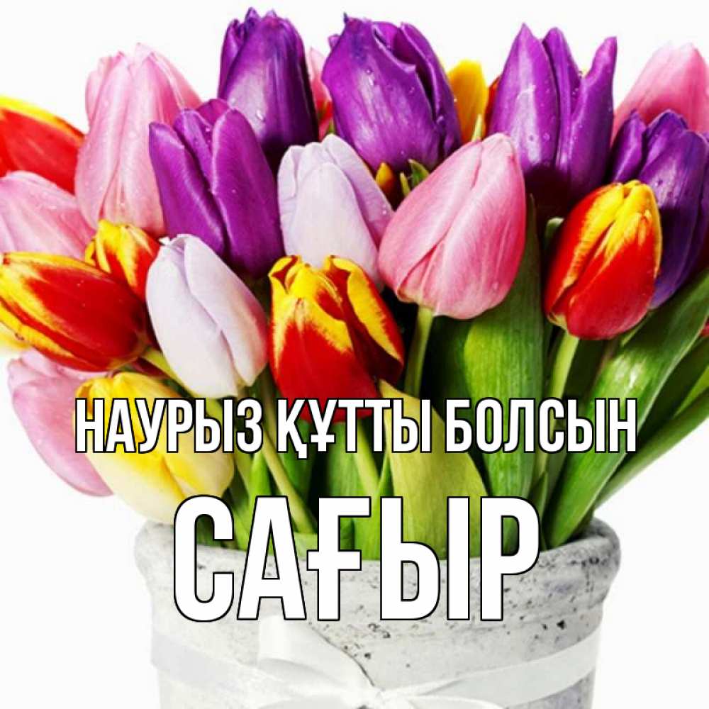 Күн сайын ашық хат с именем, САҒЫР Наурыз құтты болсын букет Онлайн тегін жүктеп алу тілектері бар керемет карта 