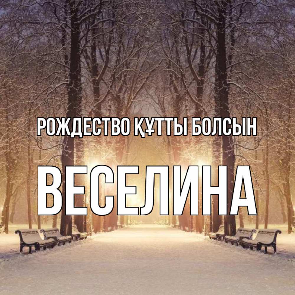 Күн сайын ашық хат с именем, Веселина Рождество құтты болсын зима, парк, фонарь, лес Онлайн тегін жүктеп алу тілектері бар керемет карта 