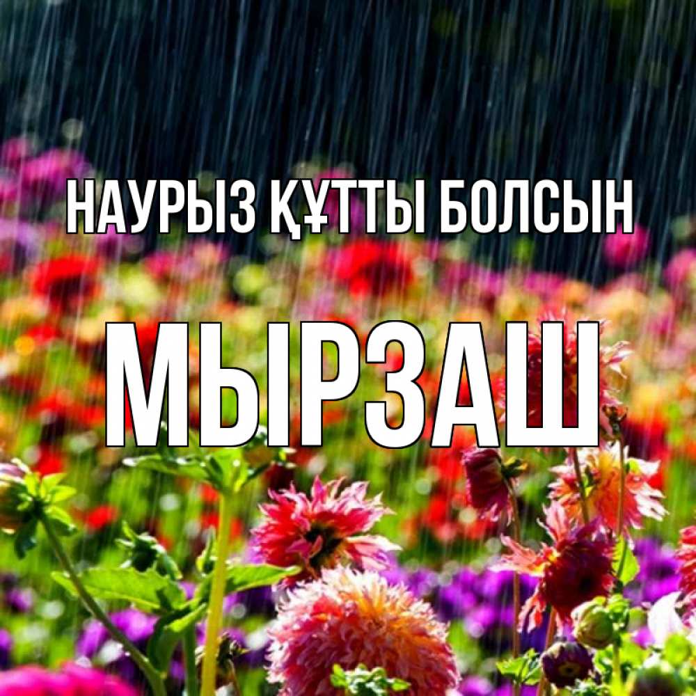 Күн сайын ашық хат с именем, Мырзаш Наурыз құтты болсын цветы под дождиком к наурызу Онлайн тегін жүктеп алу тілектері бар керемет карта 