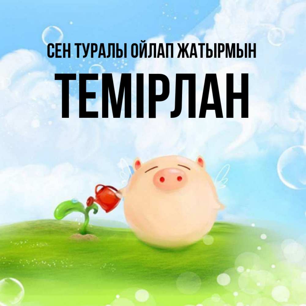 Күн сайын ашық хат с именем, ТЕМІРЛАН Сен туралы ойлап жатырмын позитивная свинюшка Онлайн тегін жүктеп алу тілектері бар керемет карта 
