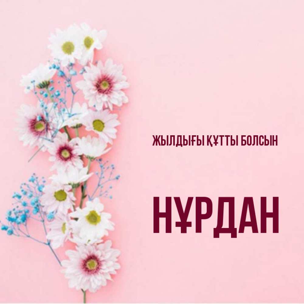 Күн сайын ашық хат с именем, НҰРДАН Жылдығы құтты болсын Родная моя с днем рождения тебя картинка с цветами белыми и голубыми Онлайн тегін жүктеп алу тілектері бар керемет карта 