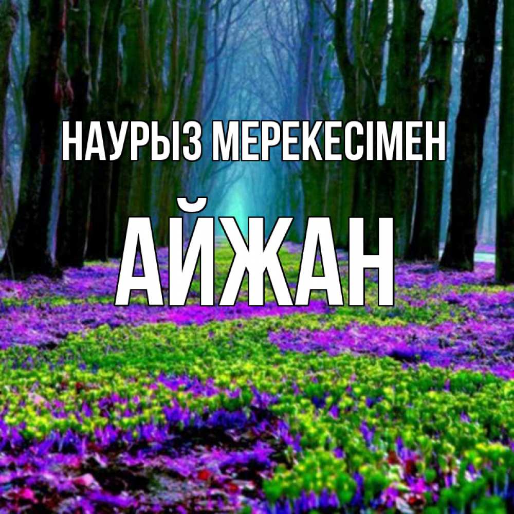 Күн сайын ашық хат с именем, АЙЖАН Наурыз мерекесімен фиолетовые цветы в лесу 1 Онлайн тегін жүктеп алу тілектері бар керемет карта 