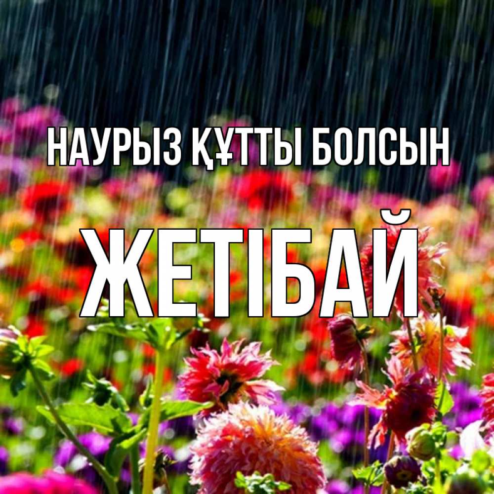 Күн сайын ашық хат с именем, Жетібай Наурыз құтты болсын цветы под дождиком к наурызу Онлайн тегін жүктеп алу тілектері бар керемет карта 