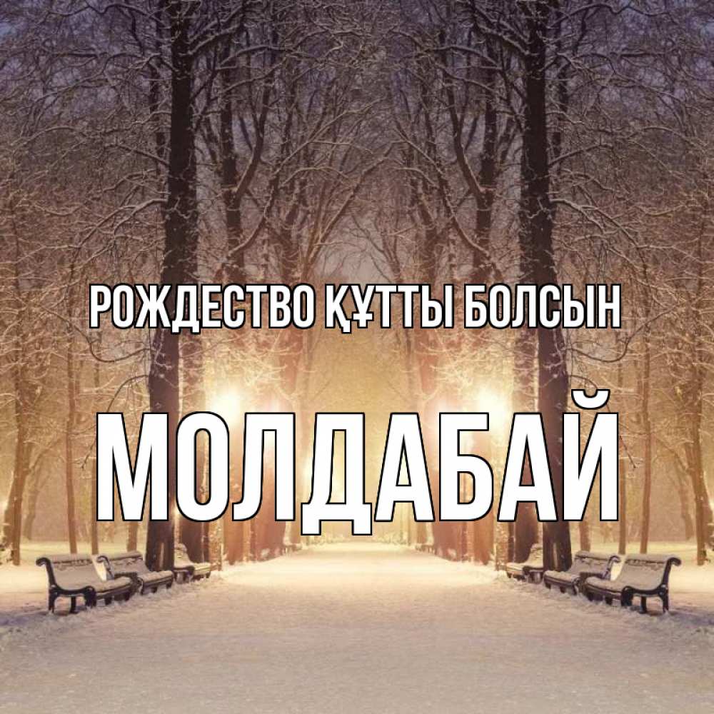 Күн сайын ашық хат с именем, МОЛДАБАЙ Рождество құтты болсын зима, парк, фонарь, лес Онлайн тегін жүктеп алу тілектері бар керемет карта 