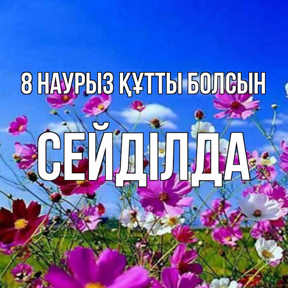 Күн сайын ашық хат с именем, СЕЙДІЛДА 8 наурыз құтты болсын цветы Онлайн тегін жүктеп алу тілектері бар керемет карта 