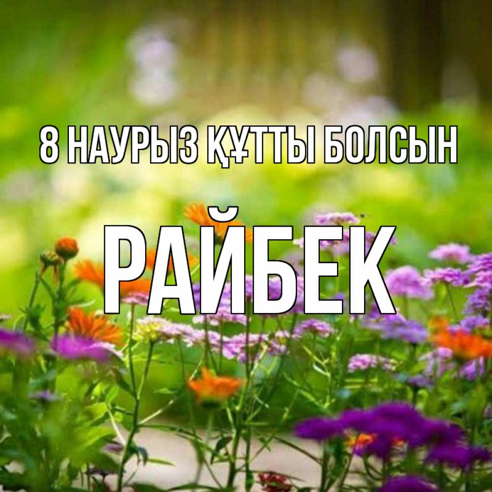 Күн сайын ашық хат с именем, РАЙБЕК 8 наурыз құтты болсын цветы Онлайн тегін жүктеп алу тілектері бар керемет карта 