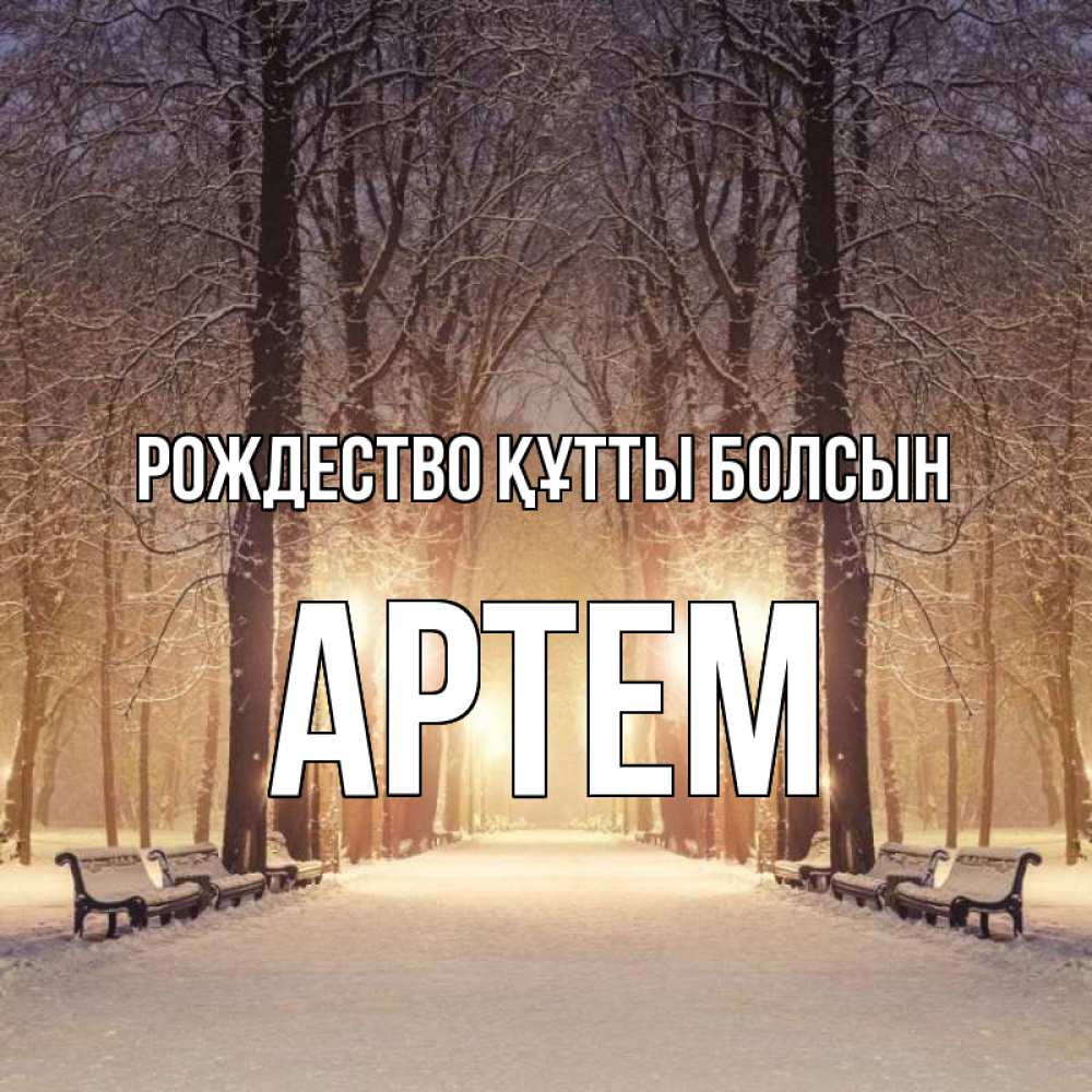 Күн сайын ашық хат с именем, Артем Рождество құтты болсын зима, парк, фонарь, лес Онлайн тегін жүктеп алу тілектері бар керемет карта 