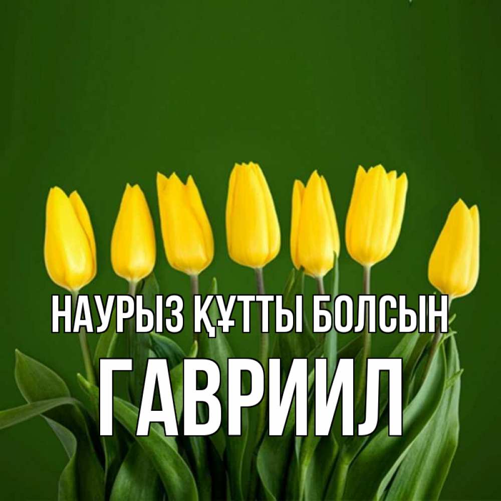 Күн сайын ашық хат с именем, Гавриил Наурыз құтты болсын желтого цвета 3 Онлайн тегін жүктеп алу тілектері бар керемет карта 