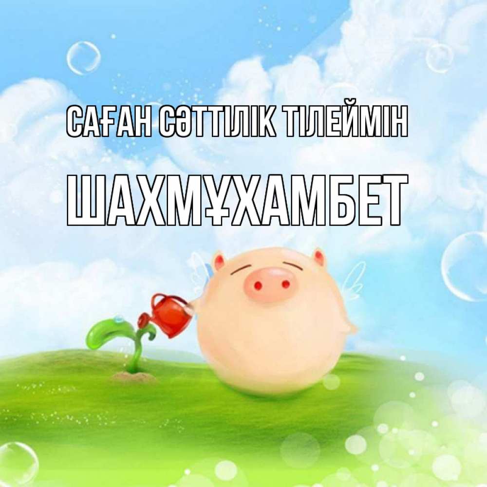 Күн сайын ашық хат с именем, ШАХМҰХАМБЕТ Саған сәттілік тілеймін поросенок поливает цветок. летнее настроение Онлайн тегін жүктеп алу тілектері бар керемет карта 