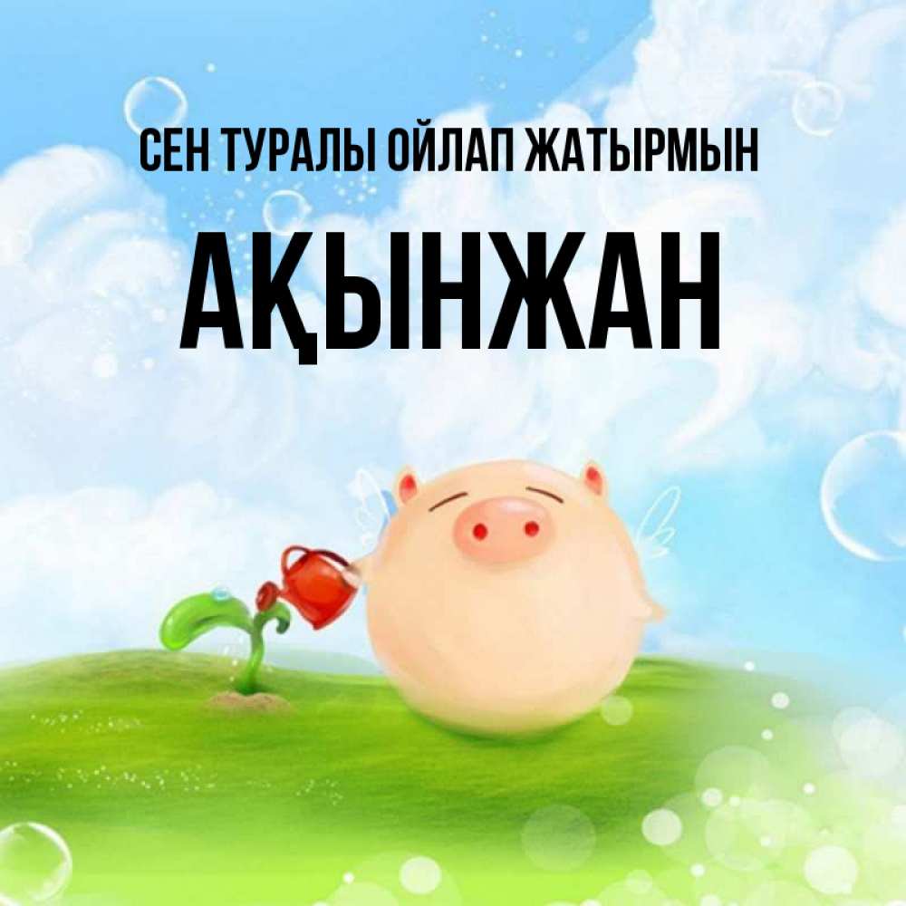 Күн сайын ашық хат с именем, Ақынжан Сен туралы ойлап жатырмын позитивная свинюшка Онлайн тегін жүктеп алу тілектері бар керемет карта 