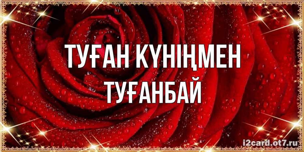 Күн сайын ашық хат с именем, ТУҒАНБАЙ Туған күніңмен роса на розе блестящая в лучах солнца Онлайн тегін жүктеп алу тілектері бар керемет карта 