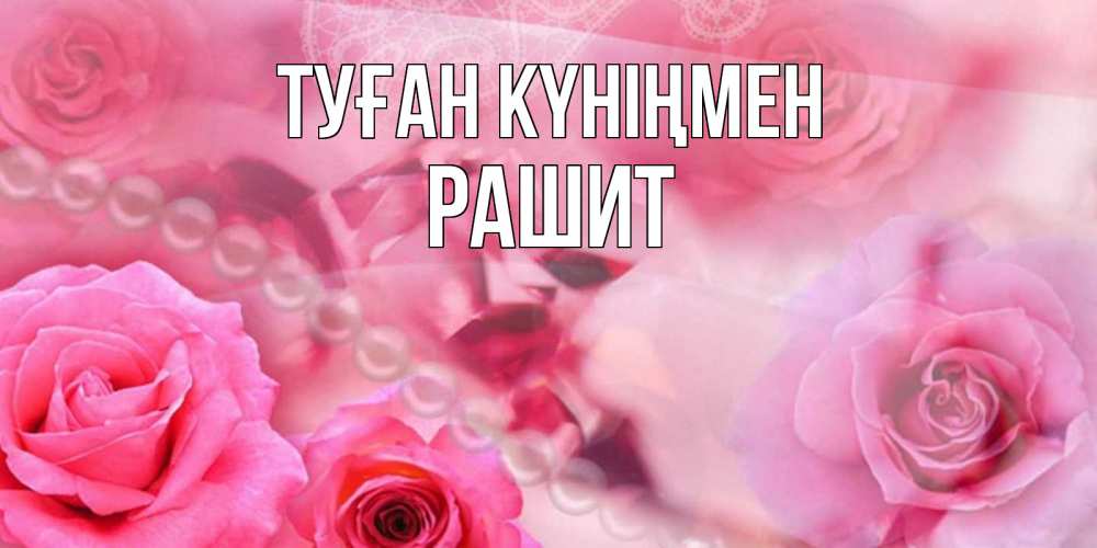 Күн сайын ашық хат с именем, РАШИТ Туған күніңмен открытка с розами и жемчугом Онлайн тегін жүктеп алу тілектері бар керемет карта 