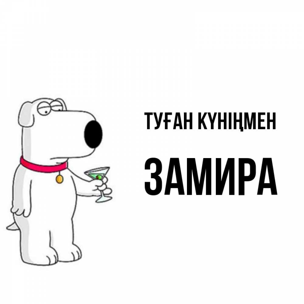 Күн сайын ашық хат с именем, ЗАМИРА Туған күніңмен песик с оливками Онлайн тегін жүктеп алу тілектері бар керемет карта 