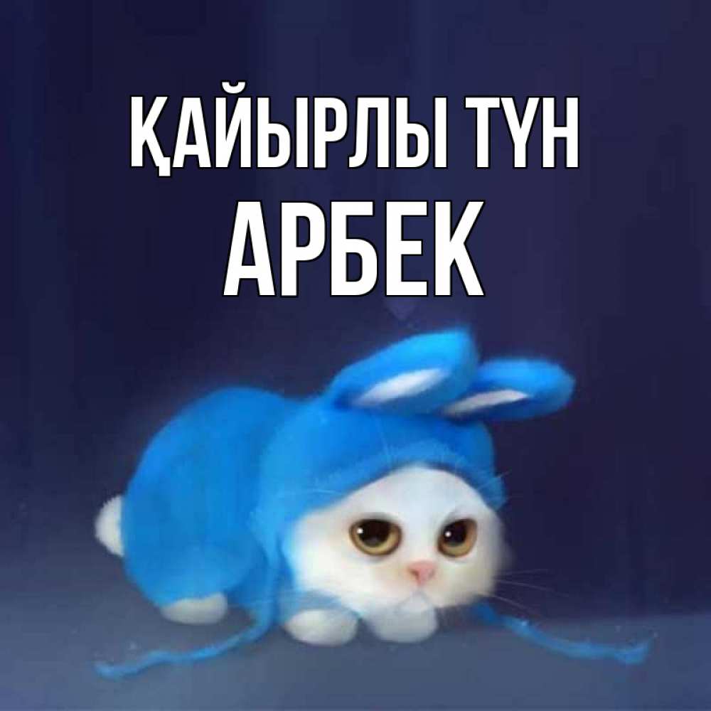 Күн сайын ашық хат с именем, Арбек Қайырлы түн кот в голубом костюме кролика с ушками Онлайн тегін жүктеп алу тілектері бар керемет карта 