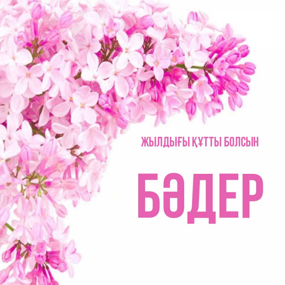 Күн сайын ашық хат с именем, БӘДЕР Жылдығы құтты болсын Сирень на белом фоне Онлайн тегін жүктеп алу тілектері бар керемет карта 