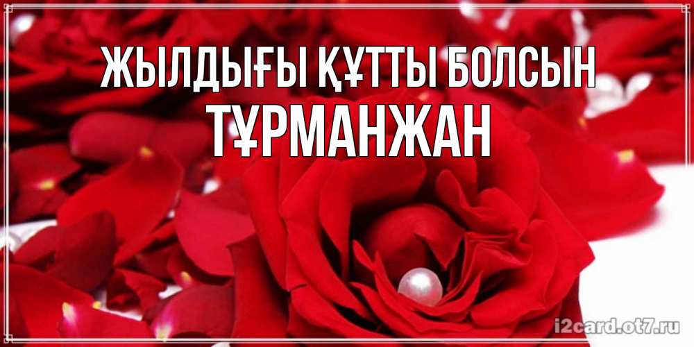Күн сайын ашық хат с именем, ТҰРМАНЖАН Жылдығы құтты болсын роза с жемчужиной на открытке для любимых Онлайн тегін жүктеп алу тілектері бар керемет карта 