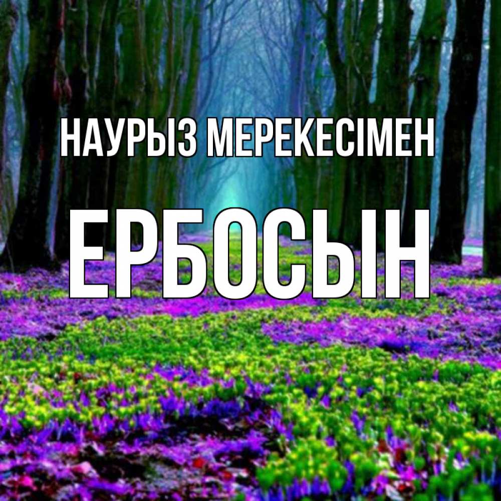 Күн сайын ашық хат с именем, Ербосын Наурыз мерекесімен фиолетовые цветы в лесу 1 Онлайн тегін жүктеп алу тілектері бар керемет карта 