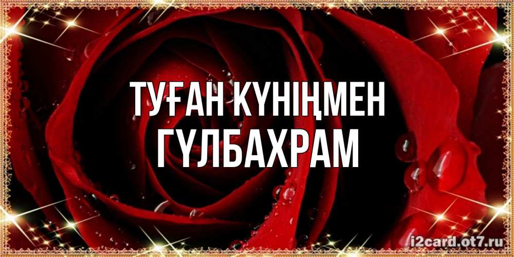 Күн сайын ашық хат с именем, ГҮЛБАХРАМ Туған күніңмен цветок в росе на день рождения Онлайн тегін жүктеп алу тілектері бар керемет карта 