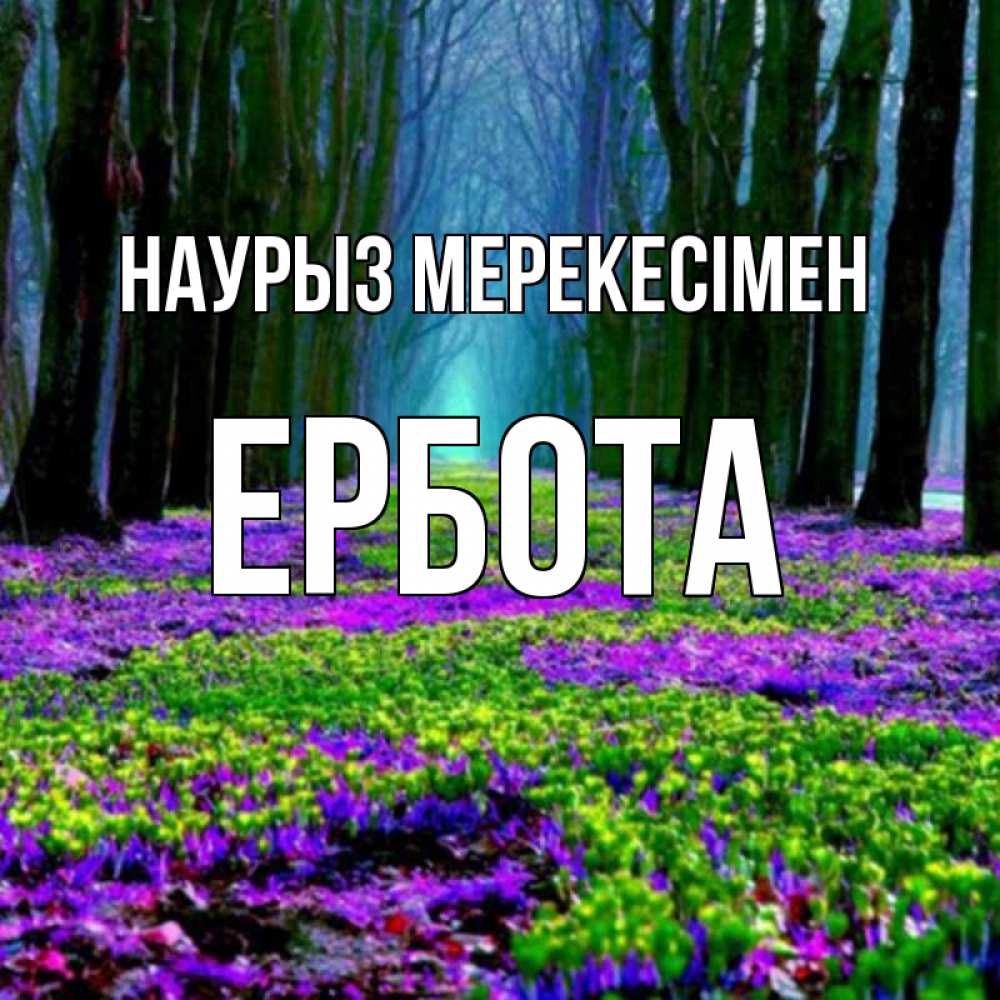 Күн сайын ашық хат с именем, Ербота Наурыз мерекесімен фиолетовые цветы в лесу 1 Онлайн тегін жүктеп алу тілектері бар керемет карта 