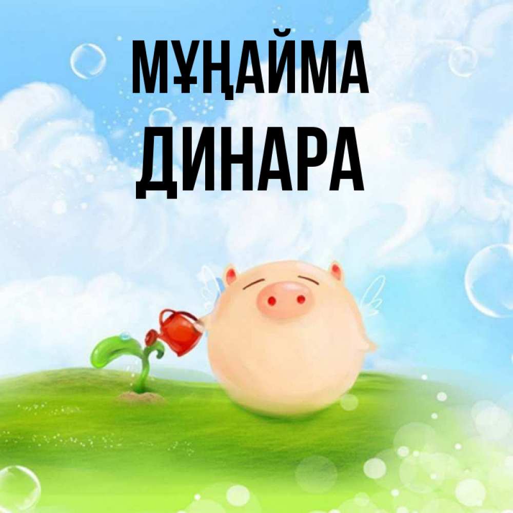 Күн сайын ашық хат с именем, ДИНАРА Мұңайма поливает цветок порося Онлайн тегін жүктеп алу тілектері бар керемет карта 