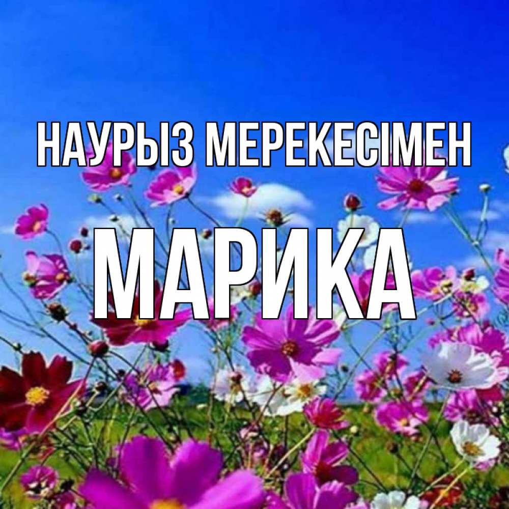 Күн сайын ашық хат с именем, Марика Наурыз мерекесімен цветы Онлайн тегін жүктеп алу тілектері бар керемет карта 