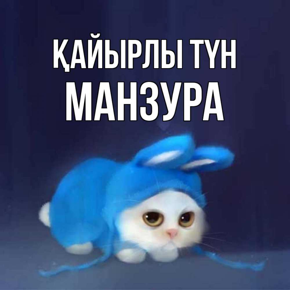 Күн сайын ашық хат с именем, МАНЗУРА Қайырлы түн кот в голубом костюме кролика с ушками Онлайн тегін жүктеп алу тілектері бар керемет карта 