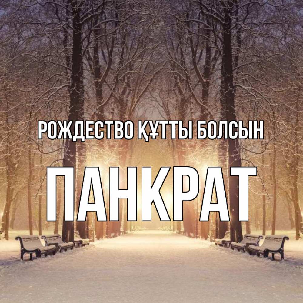 Күн сайын ашық хат с именем, Панкрат Рождество құтты болсын зима, парк, фонарь, лес Онлайн тегін жүктеп алу тілектері бар керемет карта 